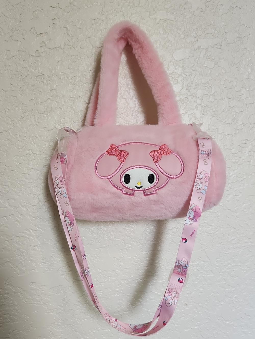 My Melody-style Pink Plush Kids Shoulder Bag